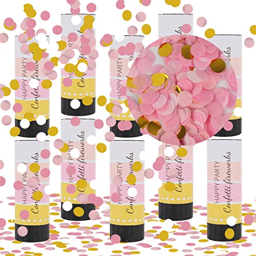 Konfettikanone, Taozoey 10 Stück Handheld Konfetti Poppers, Konfetti Kanone Biologisch Abbaubar, Konfetti Shooter, Papier Konfettikanonen Poppers, für Hochzeit, Geburtstag, Babyparty, Party (Rosa) von Taozoey