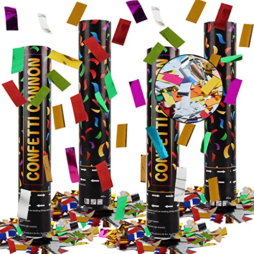 Konfettikanone, Taozoey Party Popper*4, Konfetti-Shooter, Confetti Kanone, Party Popper Konfetti, Konfettikanonen für Hochzeit, Party, Geburtstag, Silvester(Bunte Pailletten) von Taozoey