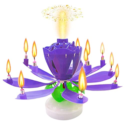 Musik Blumenkerzen, Taozoey Rotierende Lotusblüte mit Musik, Geburtstag KerzeGeburtstags Blumenkerzen, Kuchen-Dekoration, Party, Geburtstag Glück (Lila) von Taozoey