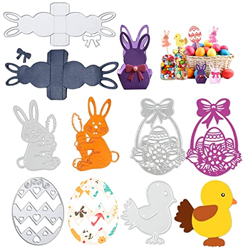 Taozoey Stanzschablonen Ostern, 5 Stück Metall Prägeschablonen, Scrapbooking Prägeschablonen, Stanzformen Schablonen, Osterhase Küken Cutting Dies, Osterhase/Box/Ostereier/Huhn/Eierkorb von Taozoey