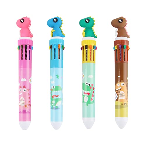 Taozoey 4 Mehrfarbiger Kugelschreiber, 10 in 1 Retractable Kugelschreiber, Kugelschreiber Mehrfarbig, für Studenten Kinder Büro Schulbedarf (Dinosaurier) von Taozoey
