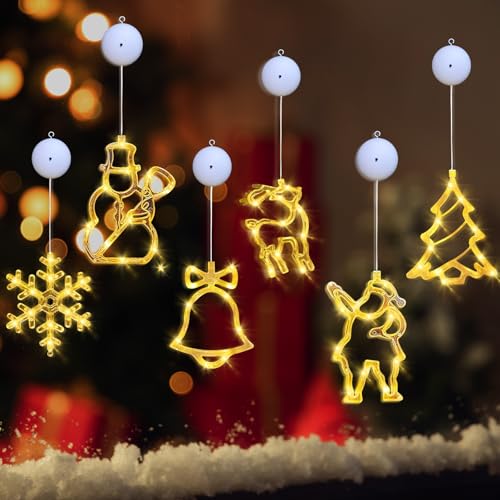 Taozoey 6 Stück LED Saugnapf Weihnachten Lichter, Fensterdeko Weihnachten, Fensterbeleuchtung Weihnachten, Lichterkette Innen Fenster, Weihnachtsdeko (Warmweiße) von Taozoey