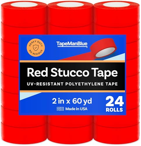 Rotes Stuckband, Packung mit 24 Rollen, 5,1 cm x 60 m, UV-beständiges Polyethylen-Klebeband (PE-Band) von TapeManBlue