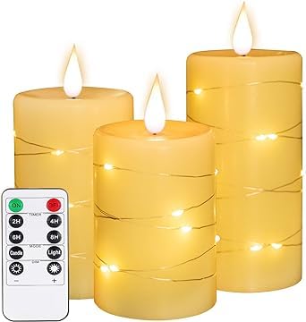 LED-Kerzen, flammenlose batteriebetriebene Kerzen. Blinkende Kerze mit Fernbedienung und Timer. Set von 3 echtes Wachs, verwendet für Wohndekoration und Feiertagsfeiern (3PACK, Elfenbeinfarbe) von Tappovaly