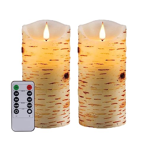Tappovaly LED-Kerzen, flammenlose batteriebetriebene Kerzen. Blinkende Kerze mit Fernbedienung und Timer. Set von 3 echtes Wachs, verwendet für Wohndekoration und Feiertagsfeiern (2PACK, Birkenrinde) von Tappovaly
