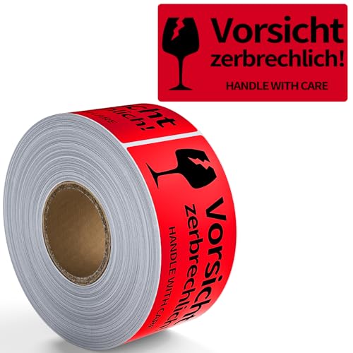Tapsin 500 Warnetiketten Aufkleber 50 x 100mm Warnetiketten auf Rolle Fragile Attention Versandaufkleber Fragile Aufkleber Zerbrechlich Aufkleber Vorsicht Glas Aufkleber von Tapsin
