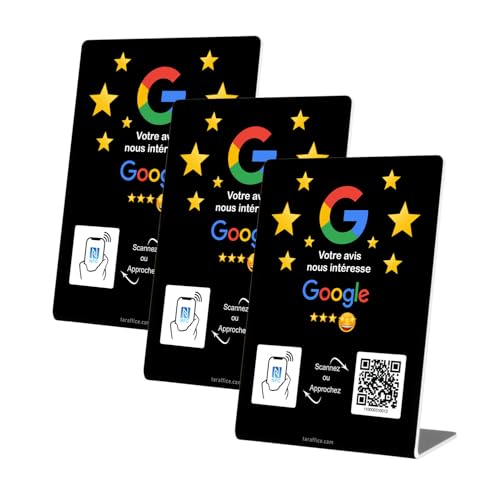TARAFFICE – NFC Google Avis Stand | Kompatibel mit iPhone & Android | Für Geschäfte, Geschäfte, Restaurants, Bars, Cafés, Fastfoods, Pizzerien (3-teilig, schwarz) von Taraffice