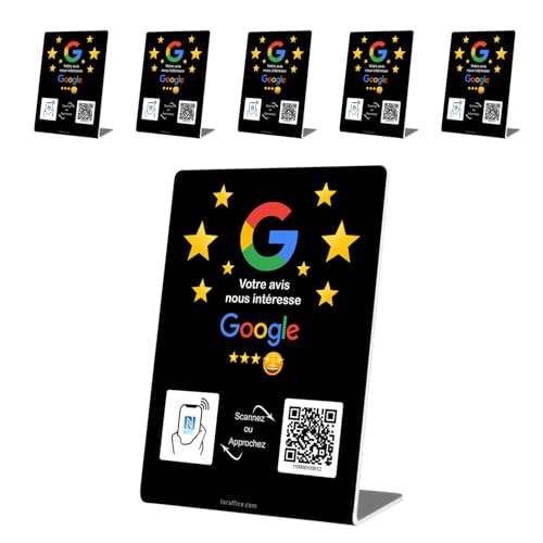 TARAFFICE – NFC Google Avis Stand | Kompatibel mit iPhone & Android | Für Geschäfte, Geschäfte, Restaurants, Bars, Cafés, Fastfoods, Pizzerien (6 Stück, schwarz) von Taraffice