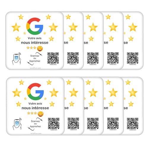 TARAFFICE – NFC-Platte für Google | kompatibel mit iPhone & Android | für Geschäfte, Geschäfte, Geschäfte, Restaurants | 10 x 10 cm (10 Stück, weiß) von Taraffice