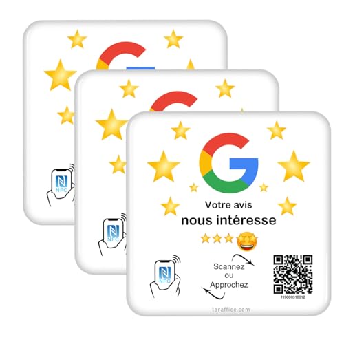 TARAFFICE – NFC Schild Google | kompatibel mit iPhone & Android | für Geschäfte, Geschäfte, Geschäfte, Restaurants | 10 x 10 cm (3-teilig, weiß) von Taraffice