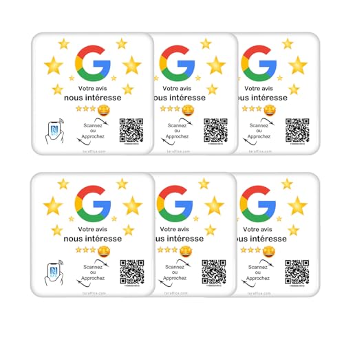 TARAFFICE – NFC Schild Google | kompatibel mit iPhone & Android | für Geschäfte, Geschäfte, Geschäfte, Restaurants | 10 x 10 cm (6 Stück, weiß) von Taraffice