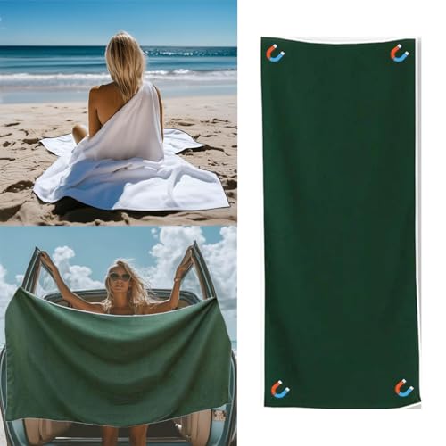 Magnethandtuch, Handtuch mit Magnet, übergroßes Mikrofaser Magnetisches Badetuch für Den Außenbereich mit Magnetverschluss für Reisen, schnell trocknend, Schwimmen, Pool, Yoga(190*76cm) (Grün) von Tarange