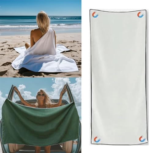 Magnethandtuch, Handtuch mit Magnet, übergroßes Mikrofaser Magnetisches Badetuch für Den Außenbereich mit Magnetverschluss für Reisen, schnell trocknend, Schwimmen, Pool, Yoga(190*76cm) (Weiß) von Tarange