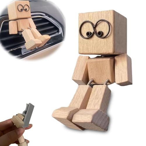 Wackelfigur Auto Holzfiguren, lustige Wackelfigur-Autodekoration, Handgefertigte Holz-Auto- Wackelfigur Ornamente mit 12 magnetische Emoticons, Schreibtisch-Ornamente, Geschenke für Männer, Büro (A) von Tarange