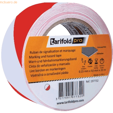 Tarifold Pro Bodenmarkierungsband Warnfarben 50mmx33m rot/weiß von Tarifold Pro