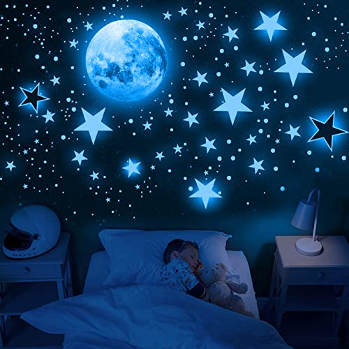 Tarklanda 1109 Stück Leuchtsterne Selbstklebend Leuchtstern Wandsticker, Sterne & Mond Wandtattoo Kinderzimmer Jungen Mädchen, Sternenhimmel Aufkleber Schlafzimmer Deko (Blau) von Tarklanda