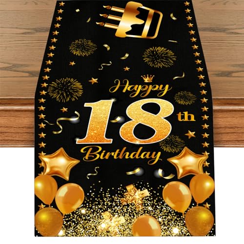 18.Geburtstag Tischläufer, Schwarz Gold Alles Gute zum Geburtstag 18. Tischband, Happy 18th Birthday Tischdecke Tisch Deko für Mädchen Jungen 18 Geburtstag Jahrestag Party Dekoration 180 x 35cm 18.Geburtstag Tischläufer, Schwarz Gold Alles Gute zum Geburtstag 18. Tischband, Happy 18th Birthday Tischdecke Tisch Deko für Mädchen Jungen 18 Geburtstag Jahrestag Party Dekoration 180 x 35cm von Tarklanda