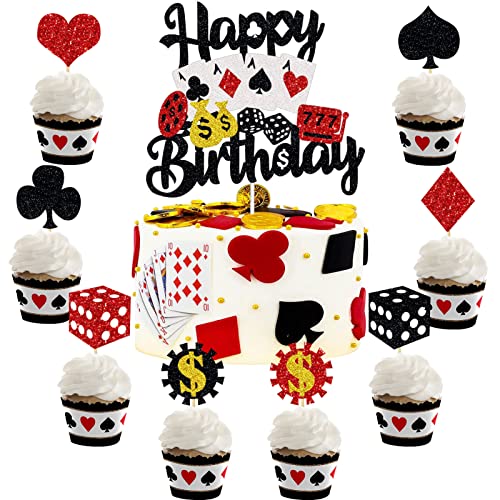 25 Stück Casino Tortendeko Casino Cake Topper Glitter Casino Cupcake Toppers Geburtstag Kuchen Dekoration Las Vegas Casino Nacht Thema Party Casino Nacht Geburtstag Kuchendeko Zubehör von Tarklanda