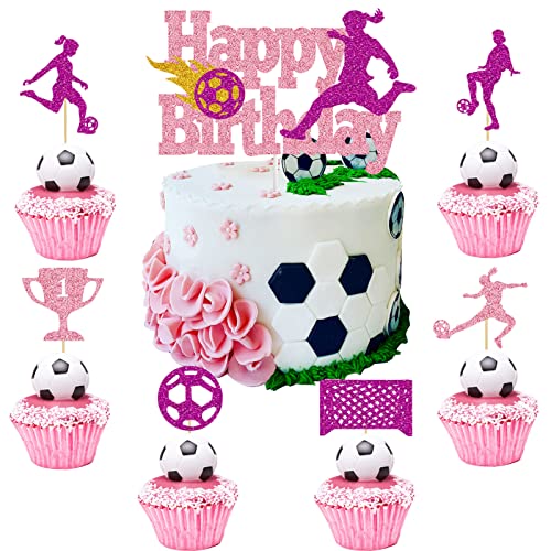 25 Stück Fußball Cake Toppers Tortendeko Fussball Tortenaufleger Fussball Geburtstag Kinder Fußball Deko Torte Kuchendeko Fussball Geburtstag für Kinder Mädchen Fußball Sport Party Dekoration Rosa von Tarklanda