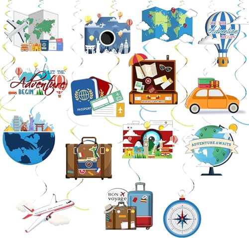 36 Stück hängende Wirbel-Dekorationen zum Aufhängen "Let The Adventure Begin Bon Voyage", Abschied, Ruhestand, Party-Luftschlangen, Zubehör auf der ganzen Welt, Geburtstag, Hochzeit, Dusche, 36 Stück hängende Wirbel-Dekorationen zum Aufhängen "Let The Adventure Begin Bon Voyage", Abschied, Ruhestand, Party-Luftschlangen, Zubehör auf der ganzen Welt, Geburtstag, Hochzeit, Dusche, von Tarklanda