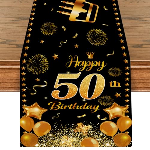 Tischläufer 50 Geburtstag Schwarz Gold Happy 50th Birthday Tischband zum 50. Geburtstag Mann und Frau Ihr Geburtstag Jahrestag Feier Party Dinner Tischdeko Tischdecke Deko für Zuhause 180x35cm Tischläufer 50 Geburtstag Schwarz Gold Happy 50th Birthday Tischband zum 50. Geburtstag Mann und Frau Ihr Geburtstag Jahrestag Feier Party Dinner Tischdeko Tischdecke Deko für Zuhause 180x35cm von Tarklanda
