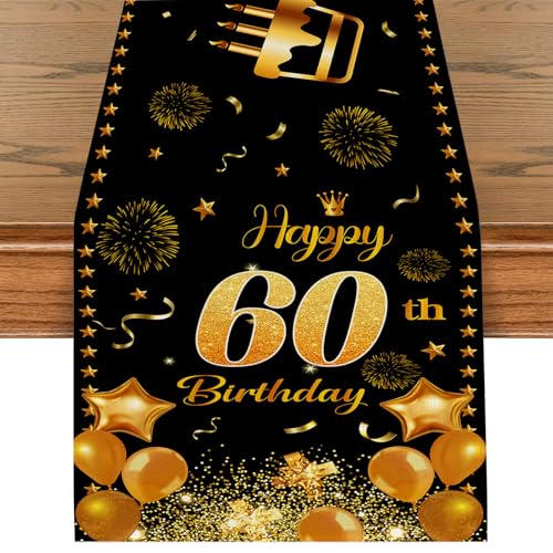 Tischläufer 60 Geburtstag Schwarz Gold Happy 60th Birthday Tischband zum 60. Geburtstag Mann und Frau Ihr Geburtstag Jahrestag Feier Party Dinner Tischdeko Tischdecke Deko für Zuhause 180x35cm Tischläufer 60 Geburtstag Schwarz Gold Happy 60th Birthday Tischband zum 60. Geburtstag Mann und Frau Ihr Geburtstag Jahrestag Feier Party Dinner Tischdeko Tischdecke Deko für Zuhause 180x35cm von Tarklanda