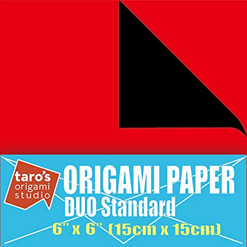 [Taro's Origami Studio] Duo Rot/Schwarz, doppelseitiges Standard-Kami-Papier mit Farbwechselmustern, 50 Blatt (hergestellt in Japan) von Taro's Origami Studio