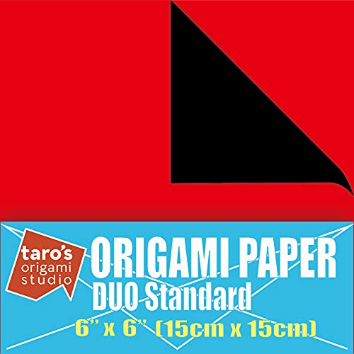 [Taro's Origami Studio] Duo Rot/Schwarz (verschiedene Farben auf jeder Seite) doppelseitiges Standard 15 cm Kami-Papier mit Farbwechsel-Mustern, 50 Blatt (hergestellt in Japan) von Taro's Origami Studio