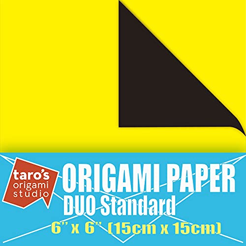 [Taro's Origami Studio] Duo Schwarz/Gelb (verschiedene Farben auf jeder Seite), doppelseitiges Standard-Kami-Papier mit Farbwechselmustern, 50 Blatt (hergestellt in Japan) von Taro's Origami Studio