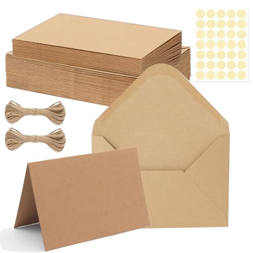30 Sets Karten mit Briefumschläge Blanko, Umschläge Falt-Karten Klappkarten Kuverts für Grußkarten, Einladung, Geburtstagskarten, Dankeskarten (Braun) von Tarocat