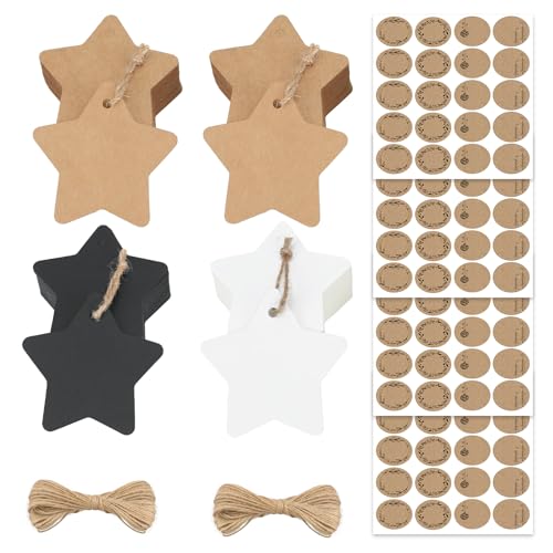 Weihnachten Etiketten, 200 Stück Stern Geschenkanhänger Kraftpapier, Stern Geschenk Anhänger, Kraftpapier Anhänger Etiketten Geschenkanhänger mit 20m Schnur und Aufkleber Weihnachten 80 Sticker Weihnachten Etiketten, 200 Stück Stern Geschenkanhänger Kraftpapier, Stern Geschenk Anhänger, Kraftpapier Anhänger Etiketten Geschenkanhänger mit 20m Schnur und Aufkleber Weihnachten 80 Sticker von Tarocat