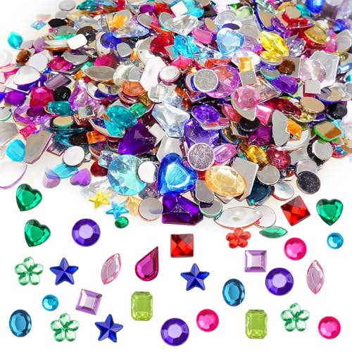 Tarqite 1200 Stück Acryl Strasssteine Set, 6-13MM Bunt Schmucksteine, Künstliche Edelsteine, Glitter Flache Strasssteine für Bastelarbeiten, DIY,Nagel Deko, Party, Piratenschatz von Tarqite