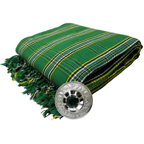 Tartanista - Herren Fly Plaid mit Schmuckstein-Brosche - ideal geeignet für Kilts von Dudelsackspielern - Irish National Tartanista - Herren Fly Plaid mit Schmuckstein-Brosche - ideal geeignet für Kilts von Dudelsackspielern - Irish National von Tartanista