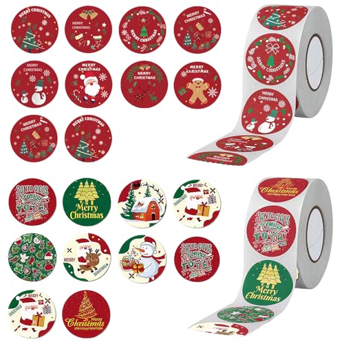 1000 PCS Sticker Weihnachten, 1 "/ 2.5 cm Weihnachtssticker Selbstklebend, Aufkleber Weihnachten für Weihnachtskarten Geschenktaschen Papiertüten von Tashce
