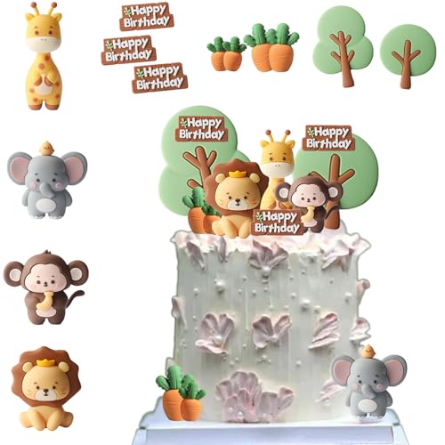 Jungle Deko Kuche, Deko Safari, Dschungel Thema Geburtstag Party, Giraffe Löwen Affe Figuren Geburtstag Torten Deko, Waldtiere Kuchen, Geburtstagstorte Safari Deko für 1 Jahr Junge Mädchen von Tashce