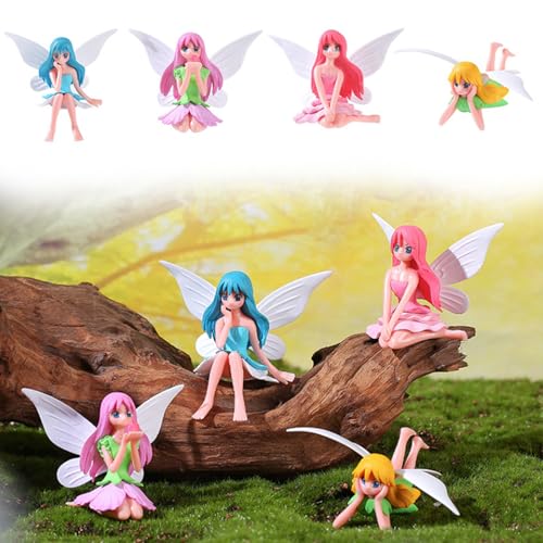 Tashce Elfen Figuren Garten Deko 4 Pack - Feen Geburtstag Deko & Miniatur Feengarten Zubehör - Mini Feen Tortendeko für Garten, Kuchen, Feenhaus, Geschenk (B) von Tashce