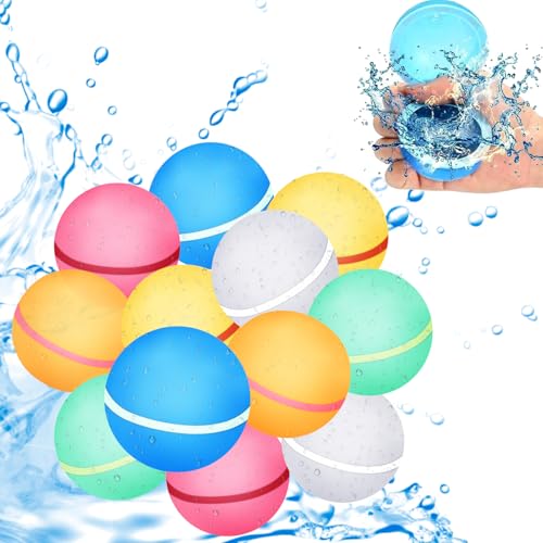 Wiederverwendbare Wasserbomben [12er Set] – Selbstschließende Wasserballons mit Magnetverschluss & Netzbeutel, Schnellbefüllung Wasserbomben für Wasserballons Schlacht, Poolparty & Sommeraktivitäten von Tashce