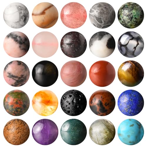 100 Stück Natursteine, 10 mm, Achat, rund, lose Edelsteine, glatte Perlen mit Loch für Halsketten, Armbänder, Ohrringe, mit kostenloser Kristall-Stretchschnur (Mix) von Tashidelek