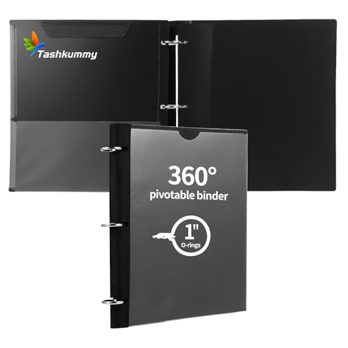 Tashkummy 360 Grad schwenkbarer Ordner, 3-Ringbuch, 2,5 cm, flexible Ordner, 3 Ringe, faltbare Drei-Ringbinder, Schwarz von Tashkummy
