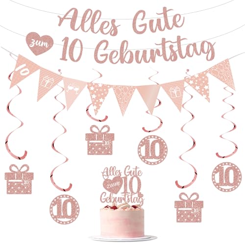 Deko 10. Geburtstag Mädchen Girlande Set - Rosegold Geburtstagsdeko Banner Tortendeko und Wimpel, Glitzer Hängende Wirbel für 10. Kindergeburtstag Party Dekoration Deko 10. Geburtstag Mädchen Girlande Set - Rosegold Geburtstagsdeko Banner Tortendeko und Wimpel, Glitzer Hängende Wirbel für 10. Kindergeburtstag Party Dekoration von Tasoraor