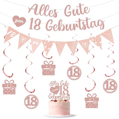 Deko 18. Geburtstag Mädchen Girlande Set - Rosegold Geburtstagsdeko Banner Tortendeko und Wimpel, Glitzer Hängende Wirbel für 18. Geburtstagsparty Dekoration Deko 18. Geburtstag Mädchen Girlande Set - Rosegold Geburtstagsdeko Banner Tortendeko und Wimpel, Glitzer Hängende Wirbel für 18. Geburtstagsparty Dekoration von Tasoraor