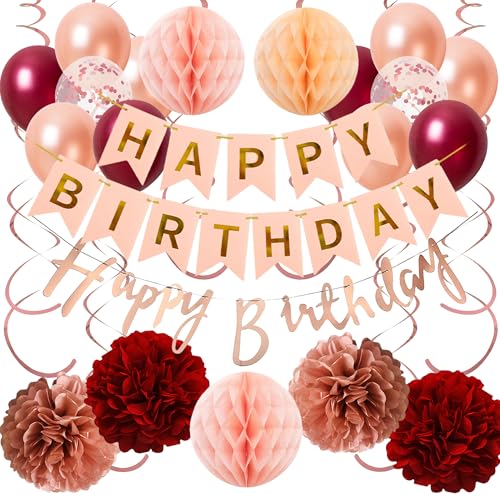Deko Geburtstag Ballons Girlande Set - Geburtstagsdeko Happy Birthday Banner Luftballons und Spiralen, Papier Pompons Wabenbälle für Frauen Mann Mädchen Jungen Geburtstagsfeier von Tasoraor