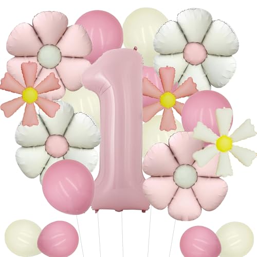 Gänseblümchen Deko 1 Geburtstag Mädchen Luftballons - 1. Geburtstagsdeko Blumen Folienballon Rosa Helium Ballons, XXL Zahlenballon für Erster Kindergeburtstag Dekoration Gänseblümchen Deko 1 Geburtstag Mädchen Luftballons - 1. Geburtstagsdeko Blumen Folienballon Rosa Helium Ballons, XXL Zahlenballon für Erster Kindergeburtstag Dekoration von Tasoraor