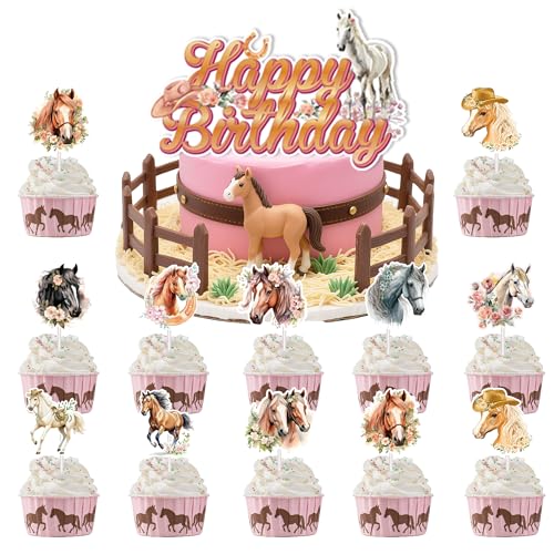 Tasoraor 41 Stück Pferd Tortendeko Geburtstag Deko - Pferde Party Dekoration Pferderennen Kuchendeko, Pferdedeko Cupcake Toppers für Kindergeburtstag Jungen Mädchen (pferd) von Tasoraor