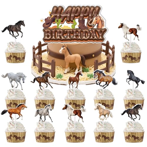 Tasoraor 41 Stück Pferd Tortendeko Geburtstag Deko - Pferde Party Dekoration Pferderennen Kuchendeko, Pferdedeko Cupcake Toppers für Kindergeburtstag Jungen Mädchen (pferderennen) von Tasoraor