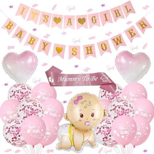 Tasoraor Babyparty Deko Mädchen Rosa - Baby Shower Dekoration Ballons Girlande und Konfetti, Mummy to Be Schärpe Neugeborene Folienballoon für Gender Reveal Party Babydusche von Tasoraor