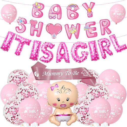 Tasoraor Babyparty Deko Mädchen Rosa - Baby Shower Dekoration Girlande It's A Girl Ballons, Mummy to Be Schärpe Neugeborene Folienballoon für Gender Reveal Party Babydusche von Tasoraor