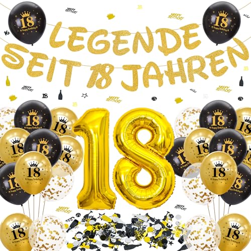 Tasoraor Deko 18. Geburtstag Junge Mädchen - 18. Geburtstagsdeko Girlande Schwarz Gold Luftballons und Konfetti, XXL Zahlenballon zum 18 Jahre Geburtstagsparty Dekoration Tasoraor Deko 18. Geburtstag Junge Mädchen - 18. Geburtstagsdeko Girlande Schwarz Gold Luftballons und Konfetti, XXL Zahlenballon zum 18 Jahre Geburtstagsparty Dekoration von Tasoraor