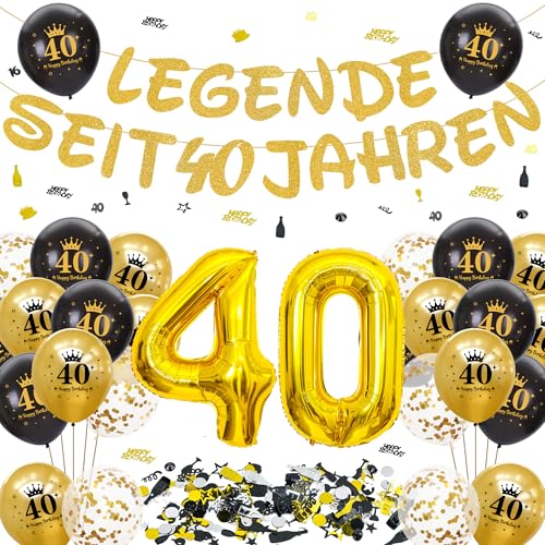 Tasoraor Deko 40 Geburtstag Mann Frau - 40. Geburtstagsdeko Girlande Schwarz Gold Luftballons und Konfetti, XXL Zahlenballon zum 40 Jahre Geburtstagsparty Dekoration Tasoraor Deko 40 Geburtstag Mann Frau - 40. Geburtstagsdeko Girlande Schwarz Gold Luftballons und Konfetti, XXL Zahlenballon zum 40 Jahre Geburtstagsparty Dekoration von Tasoraor