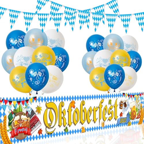 Tasoraor Oktoberfest Deko Banner Ballons - Bayerische Party Dekoration Luftballons und Blau Weiß Wimpelkett, Lange Stoff Partybanner für Bayrische Bierfest Dekorationen Tasoraor Oktoberfest Deko Banner Ballons - Bayerische Party Dekoration Luftballons und Blau Weiß Wimpelkett, Lange Stoff Partybanner für Bayrische Bierfest Dekorationen von Tasoraor